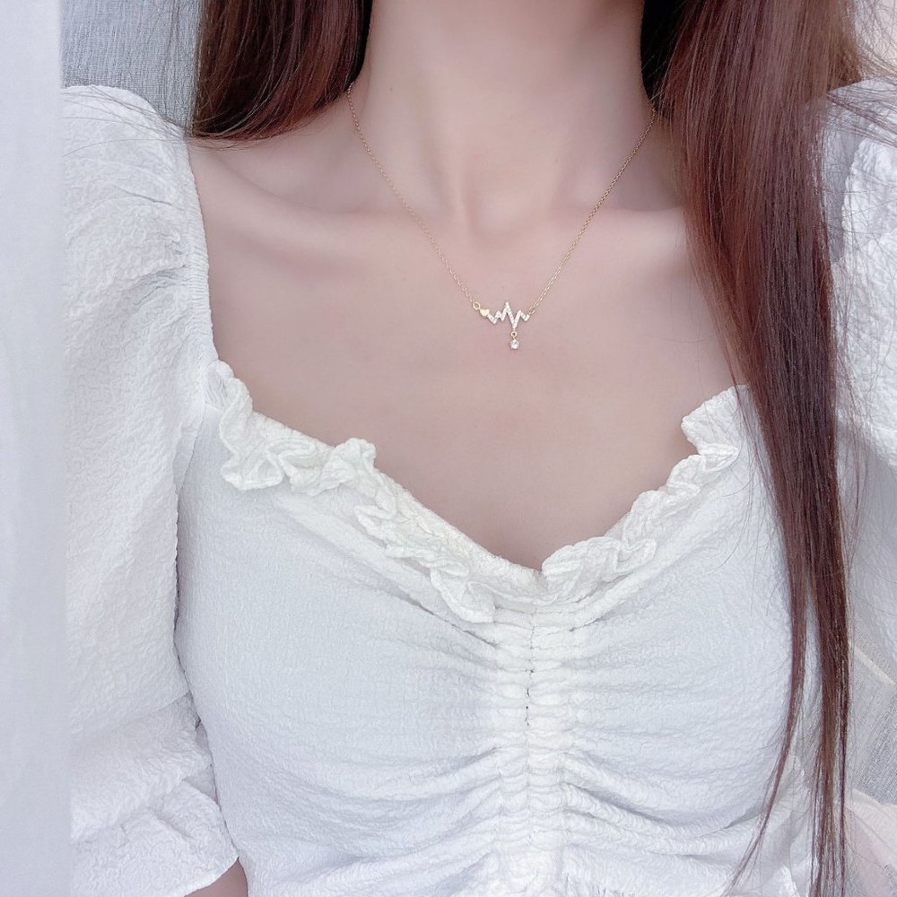 NEW 14K Gold Plated Diamond Heartbeat Necklace - Picture 6 of 8